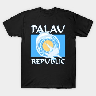 Palauan Flag with Hammerhead shark and dolphin T-Shirt